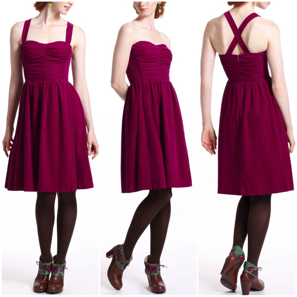 HD in Paris Paca Halter Dress Corduroy Bustier in Fuschia Pink Anthropologie
